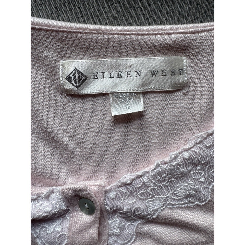 Eileen West Pink Long Sleeve Nightgown Lace Trim Button Front Soft Knit Sz Small - Picture 4 of 8